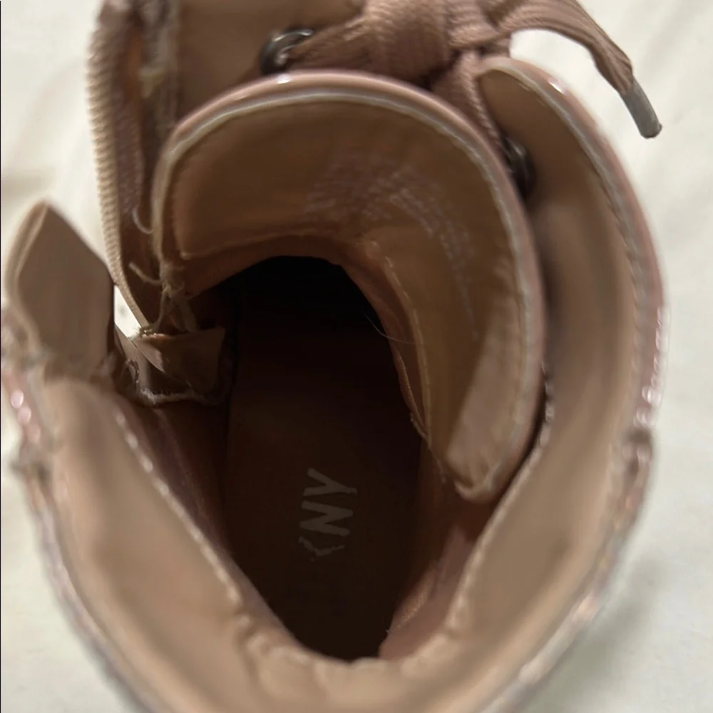 DKNY Kids' Glossy Beige Lace-Up Boots - Picture 9 of 9